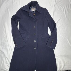 J. Crew Double Cloth Wool Blend Button Front Coat Navy Size 4